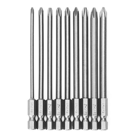 

YEUHTLL 9 Pcs 1/4 100mm S2 Magnetic Hex Cross Head PH1 PH2 Electric Screwdriver Bit