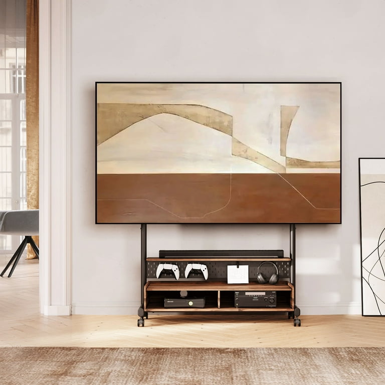 FITUEYES Rolling TV Stand with Wheels Mount70 100 inch TVs with Two Wooden Large Storage Walnut