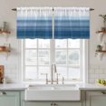 thumbnail image 2 of Haze Blue White Ombre Tier Curtains, Vintage Gradient Striped Aesthetics Light Filtering Kitchen Curtains, 2Pcs Rod Pocket Half Window Treatments Panels for Sink Cafe Cabinet Camper 27.5x24 Inches, 2 of 9
