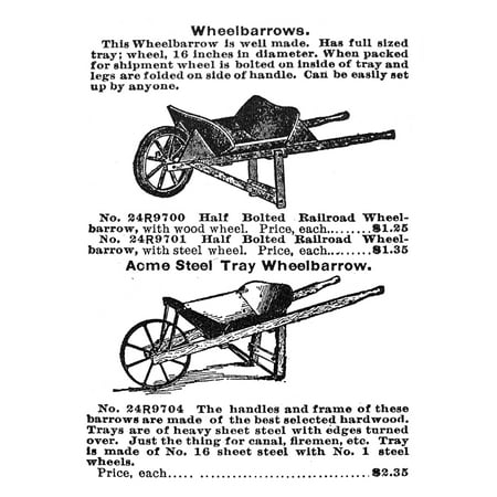 Wheelbarrows 1902 Nfrom The Sears Roebuck & Co Mail-Order Catalog Of 1902 Rolled Canvas Art -  (24 x