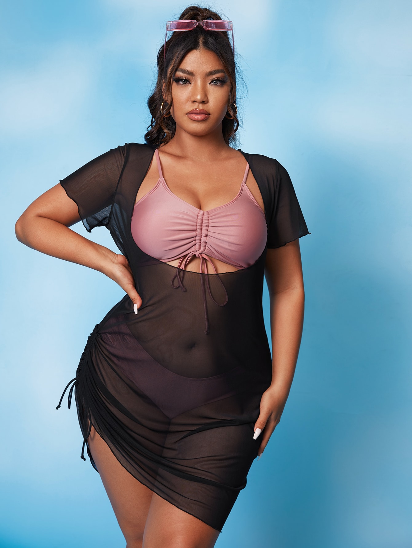 Plain Drawstring Cover Up 2022 2XL