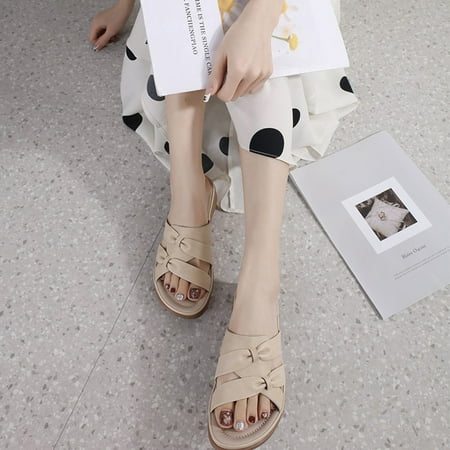 

AXXD Beige Wedge Sandals for Women Summer Casual Lightweight Flip-flops Comfortable Heels Solid Color Sandals Shoes