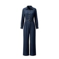 thumbnail image 4 of IUYRTFE Women Solid Color Long Sleeve Button Down Jumpsuit Wide Leg Pants with Pockets for Casual Daily Wear, 4 of 5