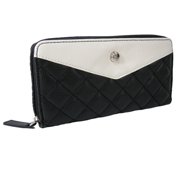 New Nine West Logo Zip Around Wallet Purse Hand Bag Black Chalk Quilted Marren