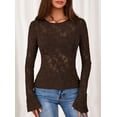 thumbnail image 2 of Blusa PRETTYGARDEN de Encaje con Mangas Acampanadas Largas Marrón M, 2 of 9