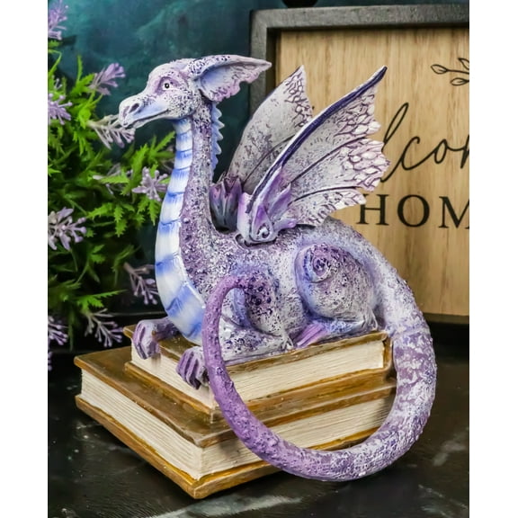 Amy Brown Purple Crater Moon Bookworm Dragon Sitting On Stack Of Books Figurine