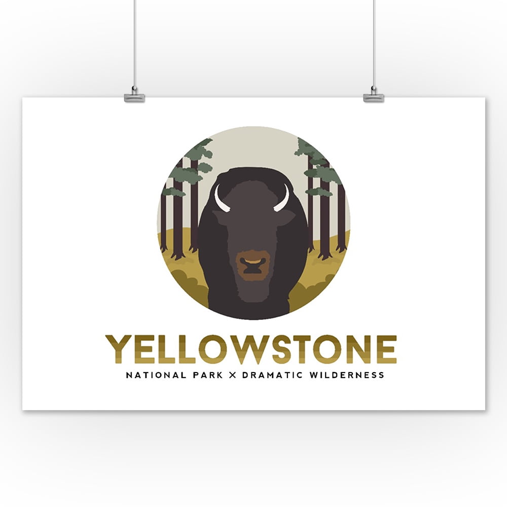 Yellowstone National Park Bison Circle Lantern Press Artwork (12x18