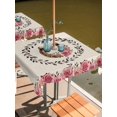 thumbnail image 2 of Outdoor Tablecloths with Umbrella Hole & Zipper, Pink Roses 54x54 Inch Square Tablecloths, Spring Horseshoes Floral Leaves Rustic Waterproof Table Cloth, Patio/Pool/Picnic Table Covers, 2 of 8