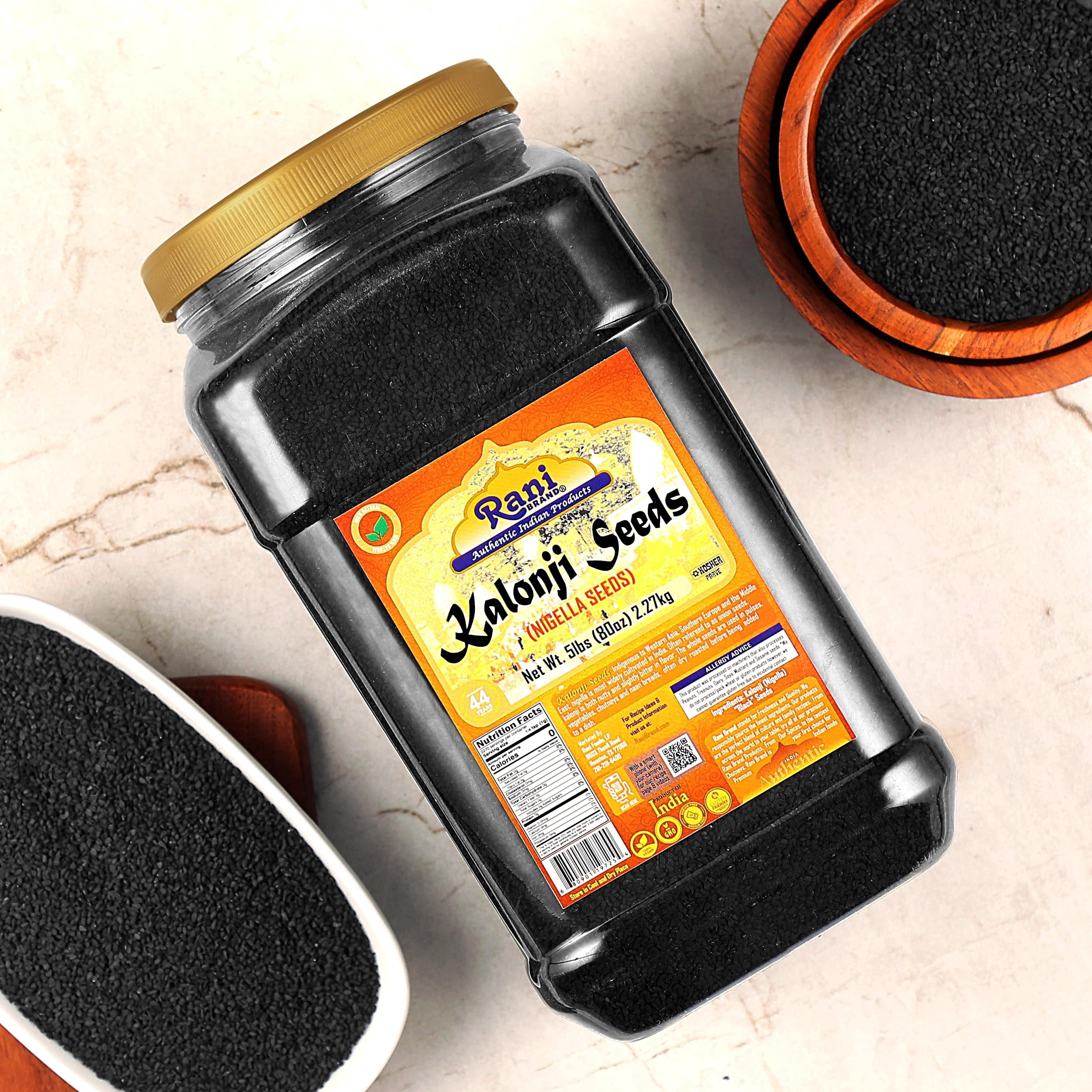Rani Kalonji Seeds Whole (Black Seed, Nigella Sativa, Black Cumin) Spice 80oz (5lbs) 2.27kg Bulk PET Jar ~ All Natural | Gluten Friendly | NON-GMO | Vegan | Kosher | Indian Origin
