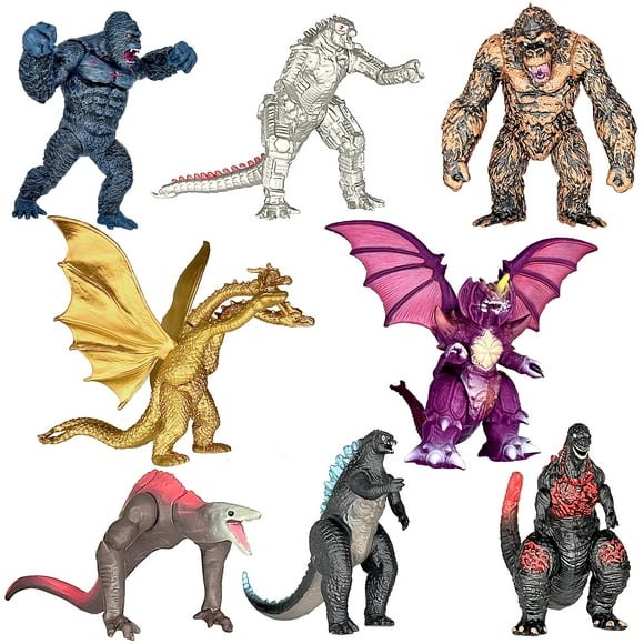 TwCare Exclusive Set of 8 Godzilla vs Kong Toys Movable Joint Action Figures, King of The Monster Dinosaur Shin Ghidorah Skull Crawler Destoroyah Mecha Mechagodzilla Cake Toppers Pack