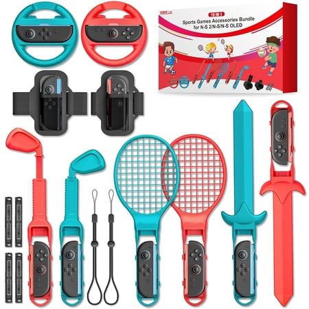 GAEKOL Switch 2 Sports Accessories Bundle, 10-in-1 Family Pack with Tennis Rackets, Adjustable Golf Clubs, Swords for Nintendo Switch 2 Sports Games, Premium Game Kit for Switch 2
