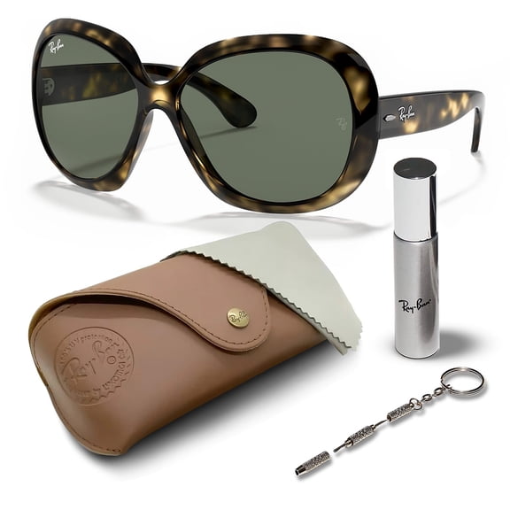 Ray-Ban RB4098 JACKIE OHH II Butterfly Shaped Non-Polarized Sunglasses for Women - Includes Official RAYBAN Eyewear Kit - Ideal Formal & Casual Wear Sunglasses - Green Classic Lens