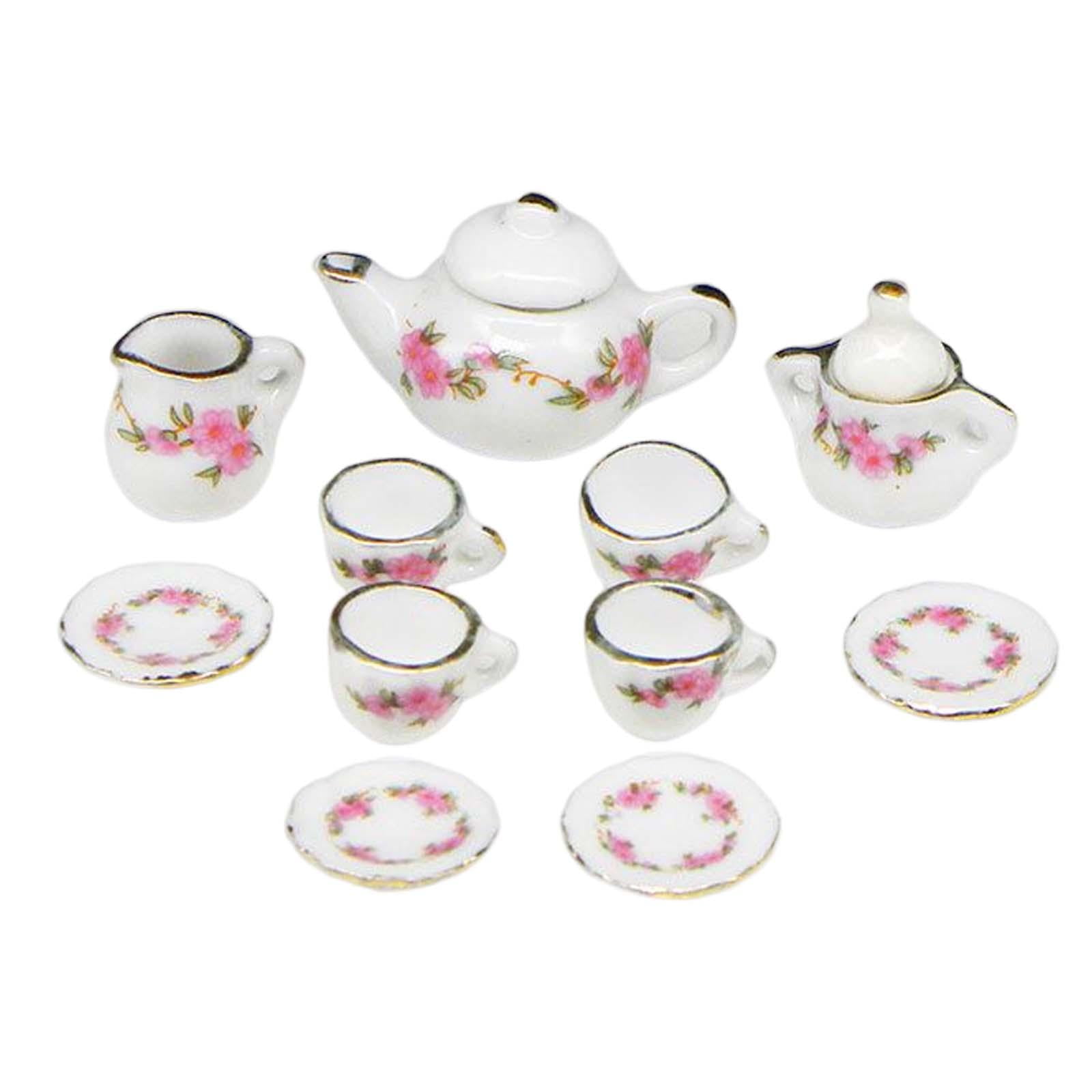 11 Pieces Mini Dollhouse Miniature Tea Cup Set Kitchen Toys ,Pretend
