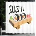 thumbnail image 4 of Ambesonne Wasabi Shower Curtain, Sushi Wooden Folk Food Plate, 69"Wx70"L, Multicolor, 4 of 5