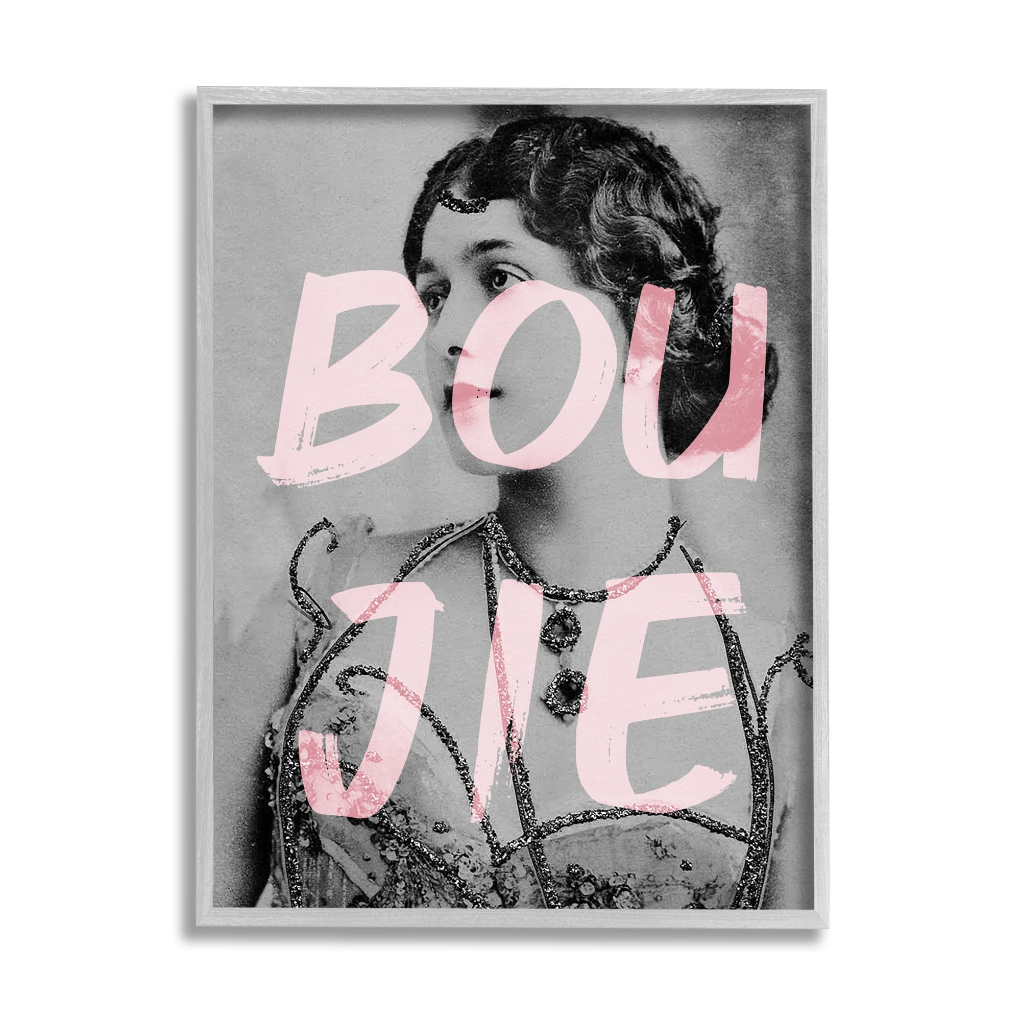 Stupell Industries Boujie Vintage Woman Portrait Trendy Pink Text Graphic Art Gray Framed Art Print Wall Art, Design by Daphne Polselli