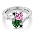 thumbnail image 3 of Gem Stone King 925 Sterling Silver Pink Moissanite Green Nano Emerald and Black Diamond Ring for Women (1.53 Cttw, Heart Shape 6MM, Gemstone Birthstone, Size 5), 3 of 6