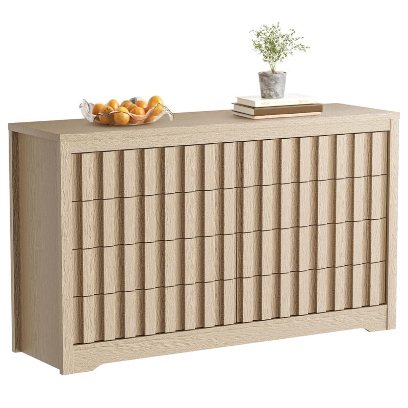 TROPOW Modern Fluted Dresser for Bedroom, Wooden Chest of Drawers, Handleless Storage Organizer with Deep Drawers for Clothes, Living Room or Hallway Furniture