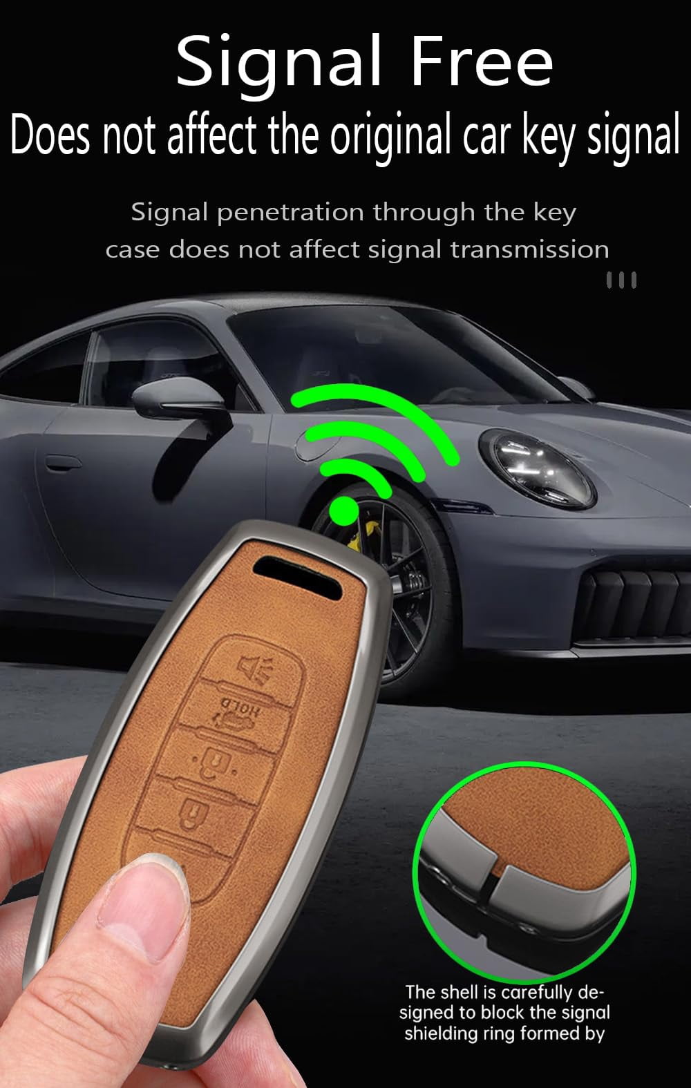 Metal Leather 5 Button Key Fob Cover Fit for Nissan Rogue 2024 2023 Pathfinder Versa Kicks Sentra Ariya Keyless Key Holder with Keychain