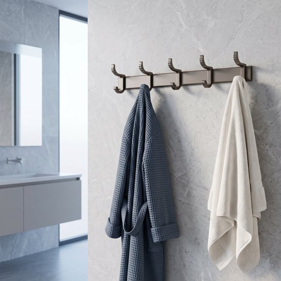 YangXin Coat Rack Wall Mounted - 5 Hooks,Heavy Duty,Stainless Aluminum,Metal Coat Hook Rail For Coat Hat Towel Purse Robes Mudroom Bathroom Entryway