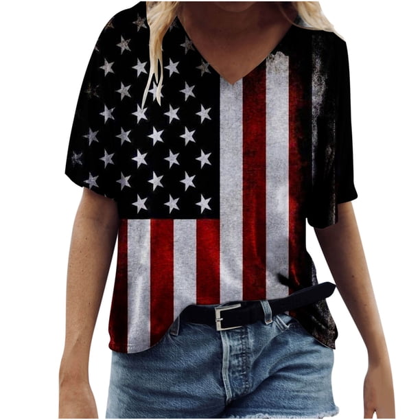 Blusa de manga corta con cuello en V para mujer, informal, sexy, a la moda, de verano Pompotops hkajfhjk470201