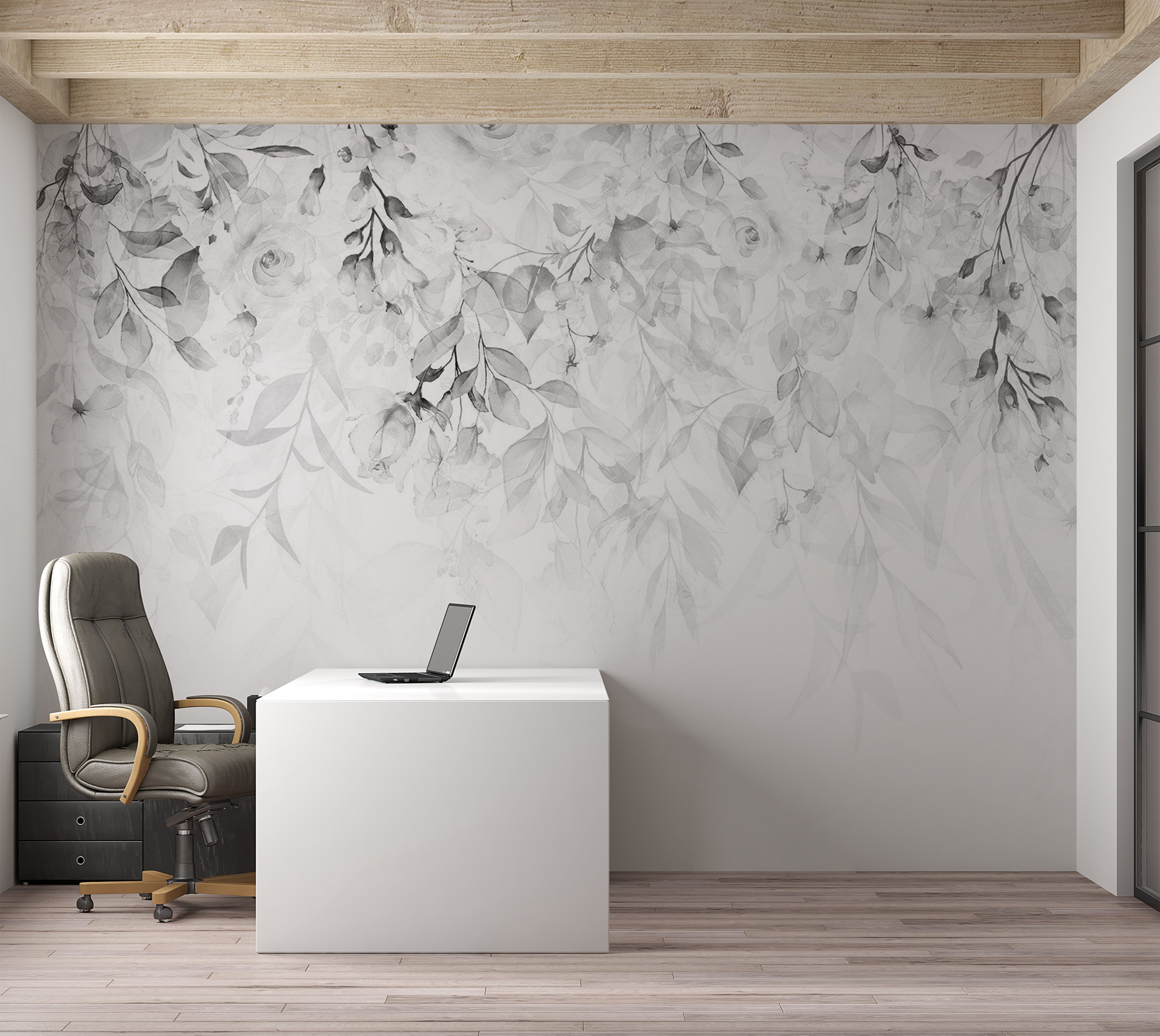 Floral Wallpaper Wall Mural - Waterfall of Roses Grey