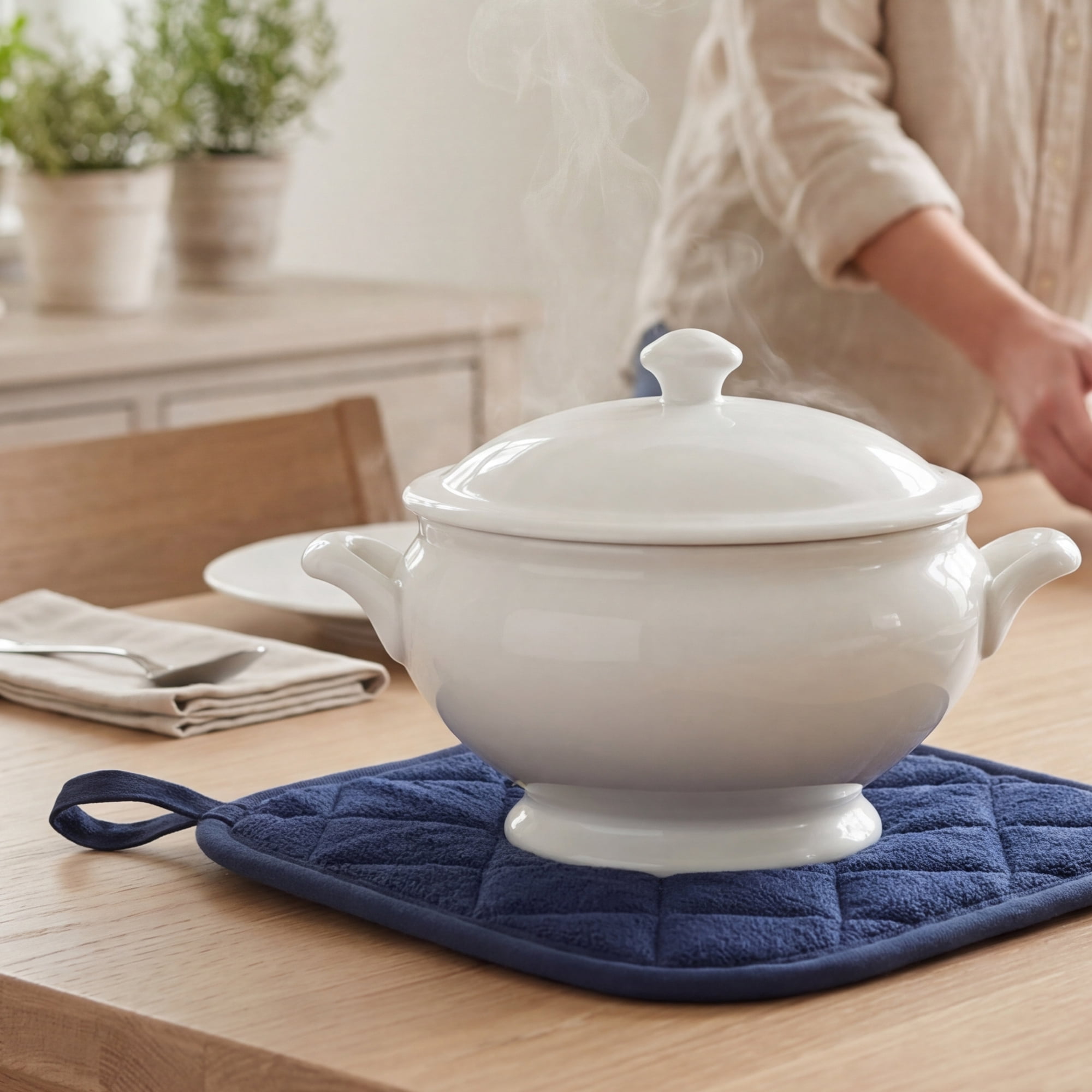Unique Bargains Pot Holders Polyester Heat Resistant Trivets Non Slip Pads Dark Blue 2Pcs