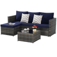 thumbnail image 4 of 2-Piece Patio Furniture Set, Outdoor Woven Sectional L- Shaped Patio Furniture , Wicker Conversation Set with Ottoman, Detachable Lounger Table for Backyard Poolside (Dark Blue), 4 of 10