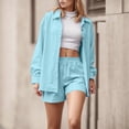 thumbnail image 2 of JIAYUE Women 2 Piece Outfits Sets Long Sleeve Casual Lapel Spring Summer Fall Everyday Wear Button Down Shirt With Comfortable Shorts Loungewear Female Breathable Clothing Set, 2 of 9