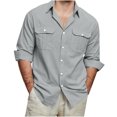 thumbnail image 3 of UVEASISHA Sales Today Men's Linen Button Down Shirt Big and Tall Long Sleeve Dress Shirts Lightweight Casual Spread Collared Beach Shirt with Pockets Gray XXL, 3 of 10