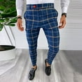 thumbnail image 2 of snowsong Mens Dress Pants Work Pants For Men Men's Casual Plaid Print Pencil Pants Zipper Elastic Waist Pants Trousers Pants For Men Dark blue L, 2 of 7