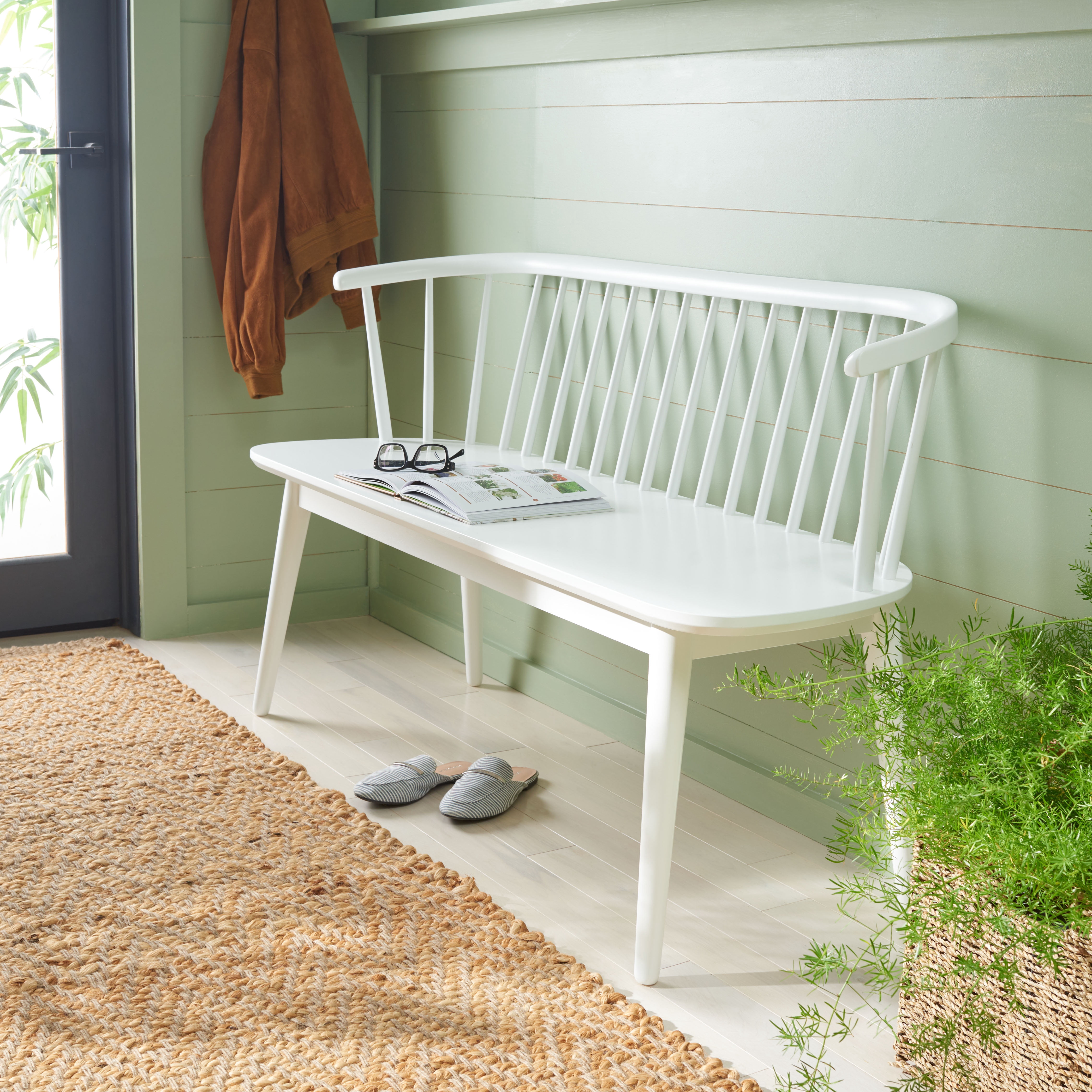 SAFAVIEH Blanchard Mid-Century Spindle Bench, White (52.6 in. W x