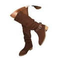 thumbnail image 3 of Knee High Boots for Women Wide Calf Sweater Knitted Ruched Comfortable Tall Boots Fashion Side Zipper Low Heel Slouch Buckle Straps Motorcycle Riding Boot Round Toe Vintage Winter Boot, 3 of 8