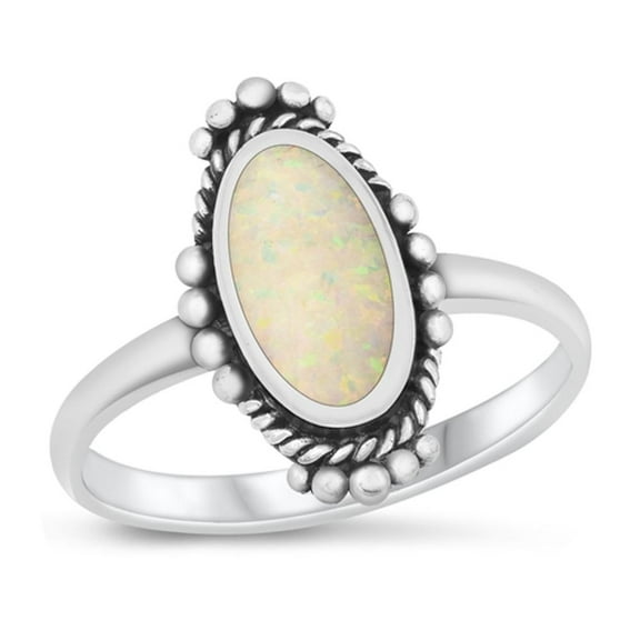 CHOOSE YOUR COLOR White Simulated Opal Bali Ring .925 Sterling Silver Band CZ Female Size 7