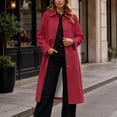 thumbnail image 5 of Ayolanni Women's Long Trench Coat Single Breasted Casual Lapel Jackets Lightweight Fall Long Sleeve Outerwear with Pockets Wine XXXL, 5 of 9