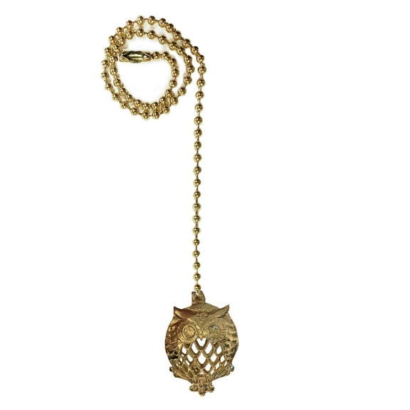 Royal Designs 24 Inch Adjustable Ceiling Fan Pull Chain Extension with All Seeing Owl Ornament, Polished Brass