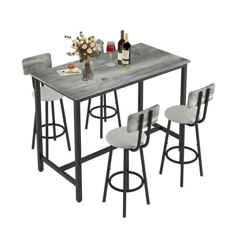 Counter High Dining Table Set Modern 5 Pieces Pub Table Set Kitchen Table Set with 4 Stools Rectangle Wooden Saving Space Dining Room Table Set for