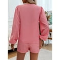 thumbnail image 4 of Women'S 2 Piece Outfits Set Long Sleeve Tie Front Top Short Set Casual Tracksuit Pajama Sets Red XL, 4 of 8