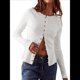 thumbnail image 3 of Cárdigan Corto de Punto Acanalado con Botones y Larga para Mujer, Estilo Y2K, Ajustado, con Cuello Redondo, Camiseta de Otoño Crema M, 3 of 8