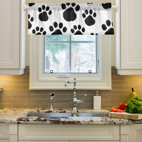 Dog Paws Black Curtain Valances Farmhouse Design Window Treatment Decor Blackout Rod Pocket for Windows Living Room Kitchen 54" x 18"
