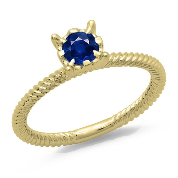 0.40 Carat (ctw) 18K Yellow Gold Round Cut Blue Sapphire Ladies Bridal Solitaire Engagement Ring