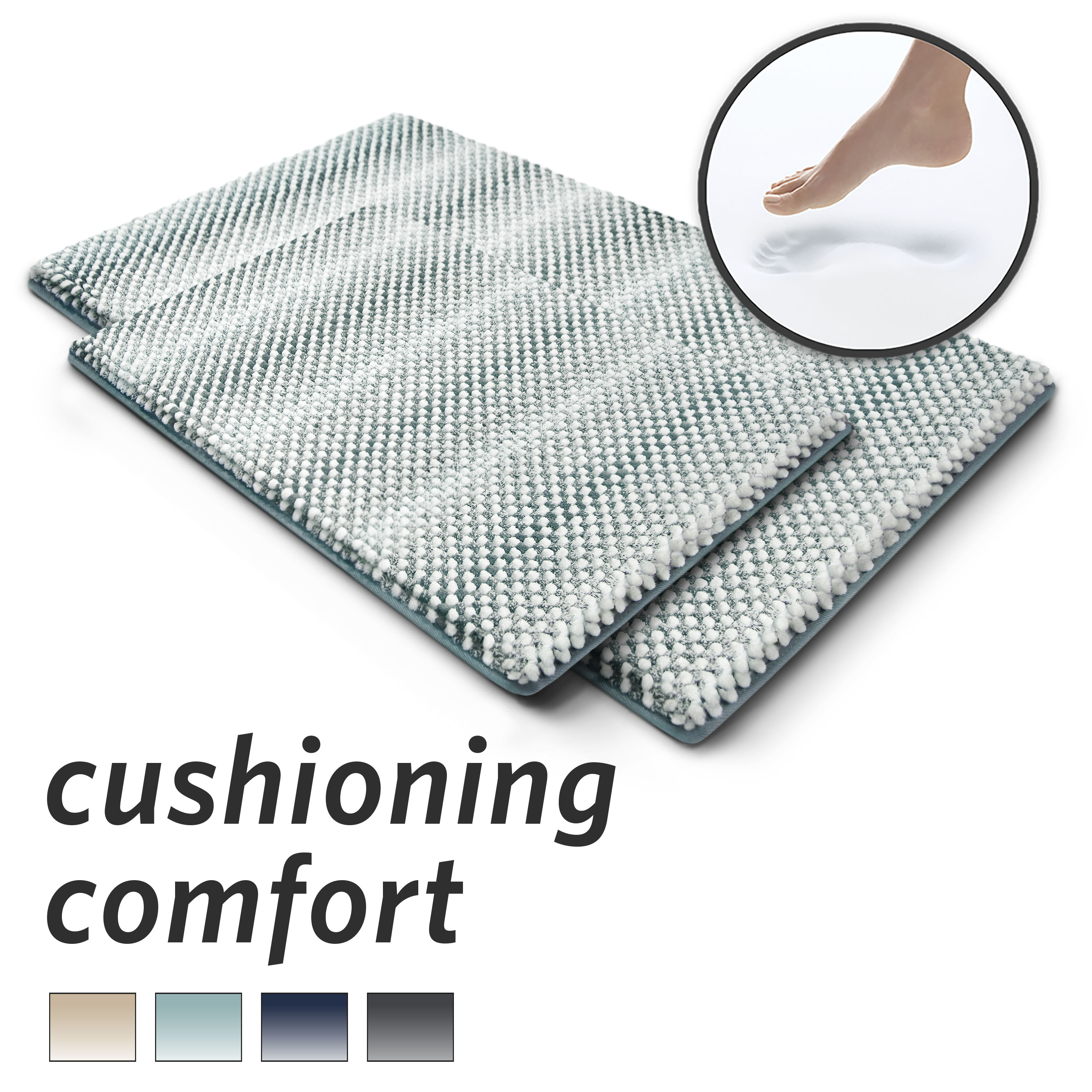 Microdry Blue/White Memory Foam/Microfiber/Polyester NonSlip Bath Mats, 34" x 20" (2 Piece