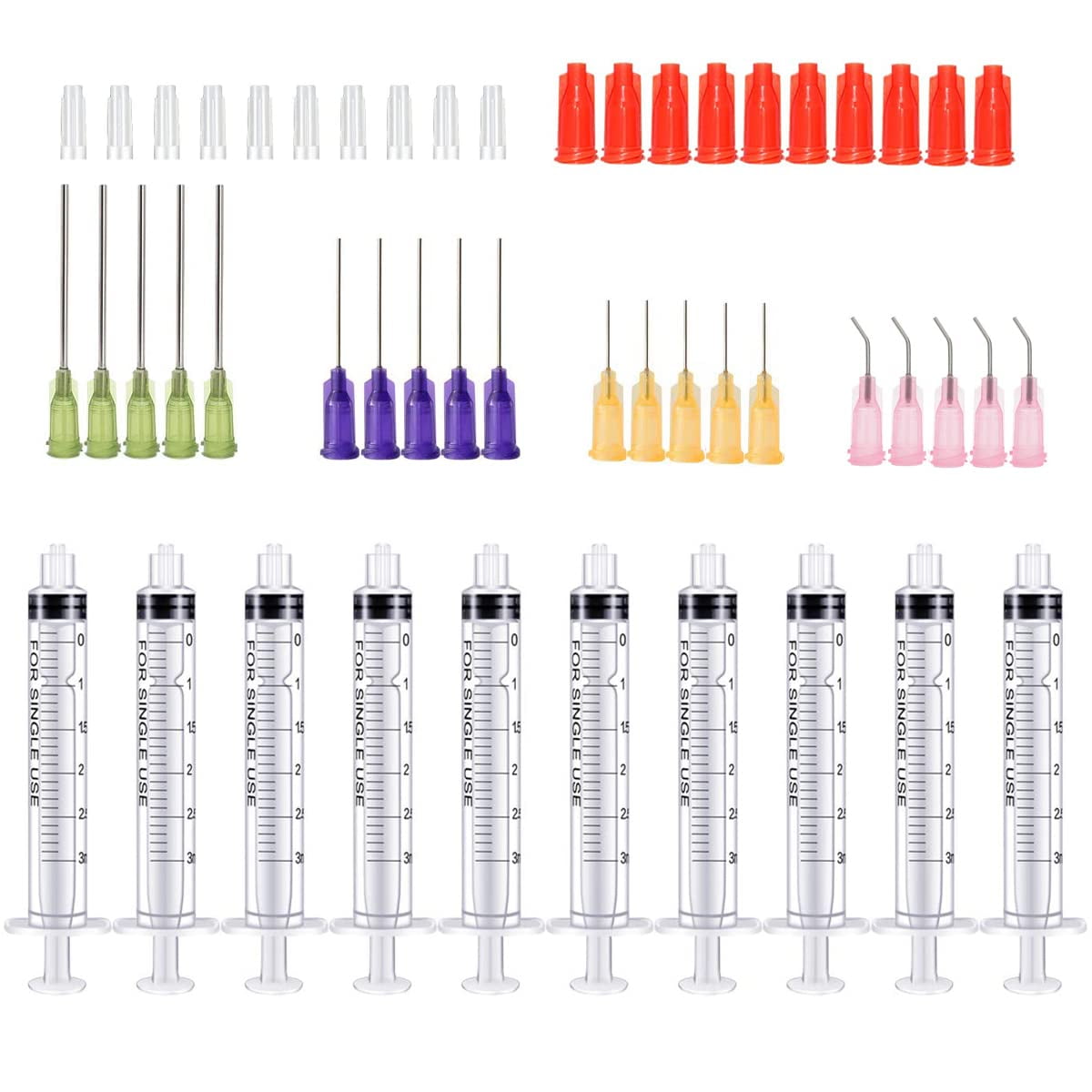 50 Pcs 3ml Syringes with 14ga, 20ga,21ga, 23ga Blunt Tip Needles With