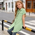 thumbnail image 5 of Girls Casual Shirt Dress Collared Button Down Mini Tshirt Dresses Short Sleeve Summer Beach Cover Ups Green, 11 Years, 5 of 7