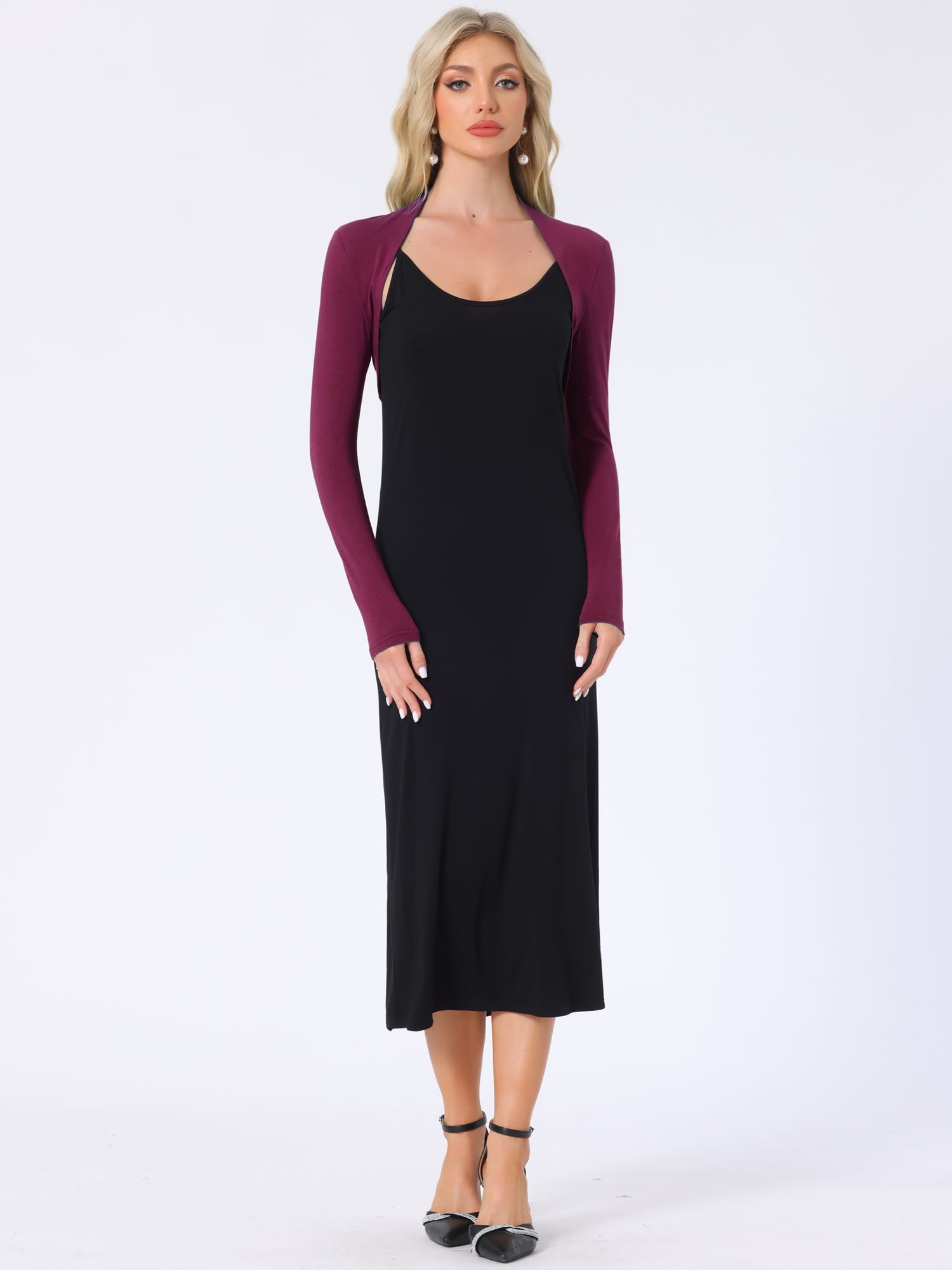 DARING DIVA Elegant Solid Color Bolero Shrug XS Black L Dark Red