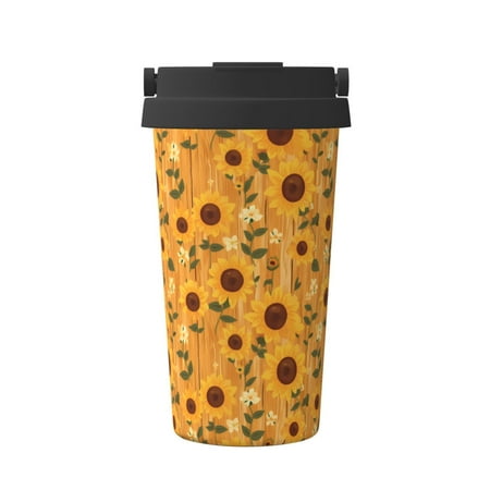 

KLL Modern Wood Grain Sunflower Pattern Stainless Steel Vacuum Insulated Tumbler - Carry Insulated Coffee Mug - Reusable Insulated Cold Brew Iced Coffee Cup Thermos