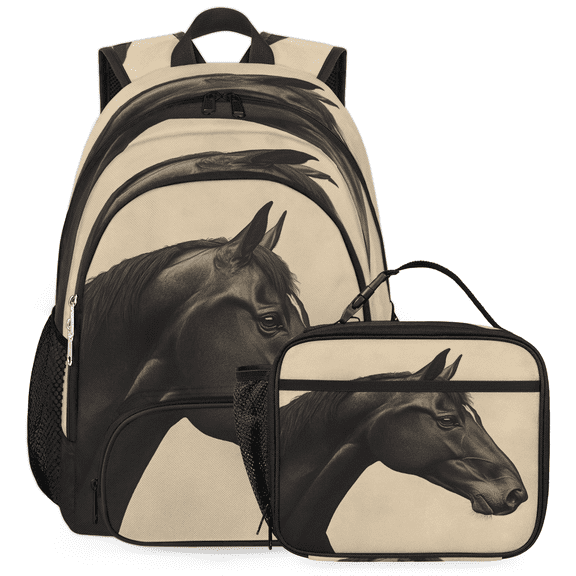 Herdesigns Horse Large Backpack Set with Lunch Box Lightweight Water Resistant Travel Laptop Backpacks Casual Daypacks for Women Men, Animal