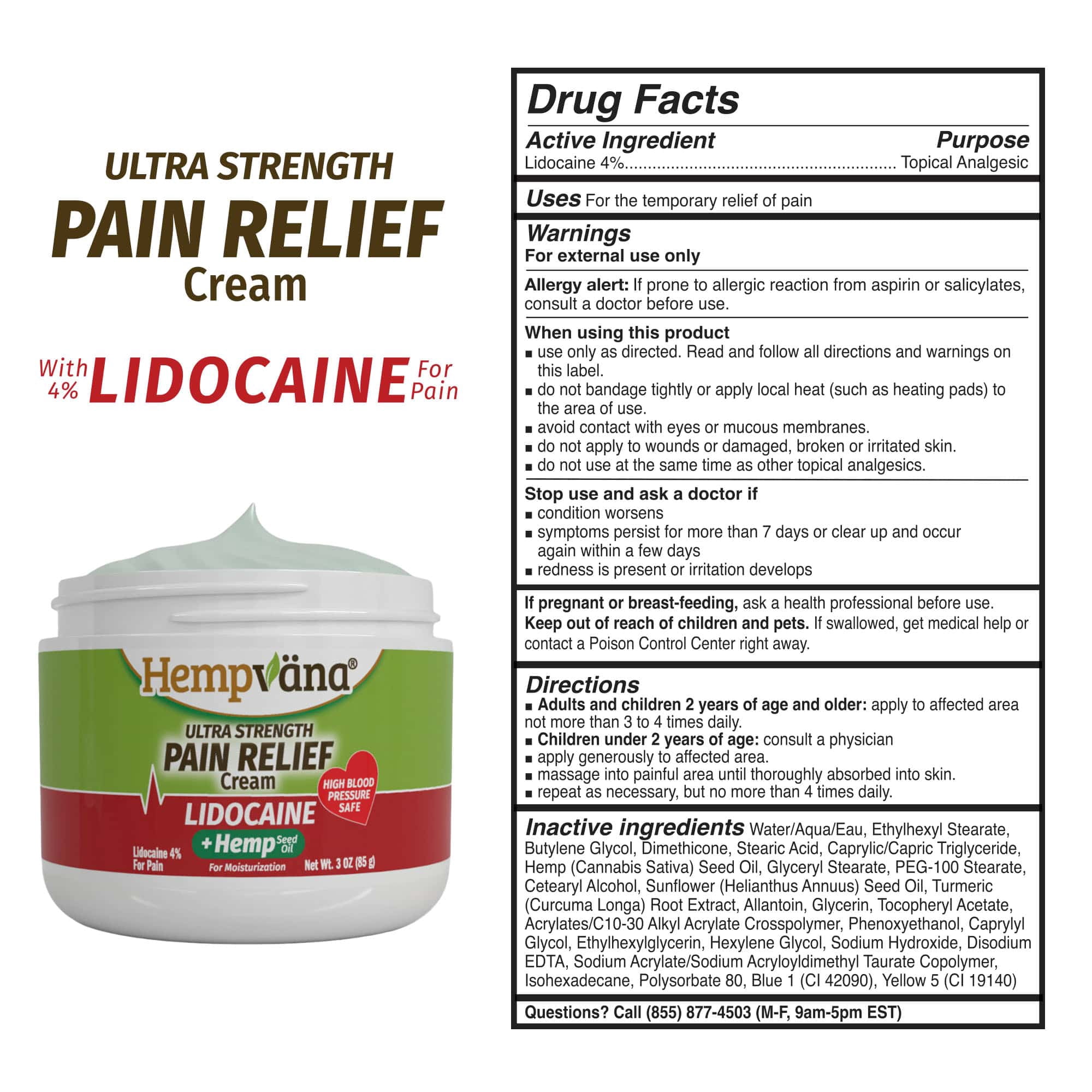 Hempvana Ultra Strength 4% Lidocaine Pain Relief Cream, 3 oz