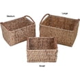 thumbnail image 2 of Rectangular Woven Water Hyacinth Baskets with PU Leather Wrapped Handles 3 Piece Set, 2 of 4