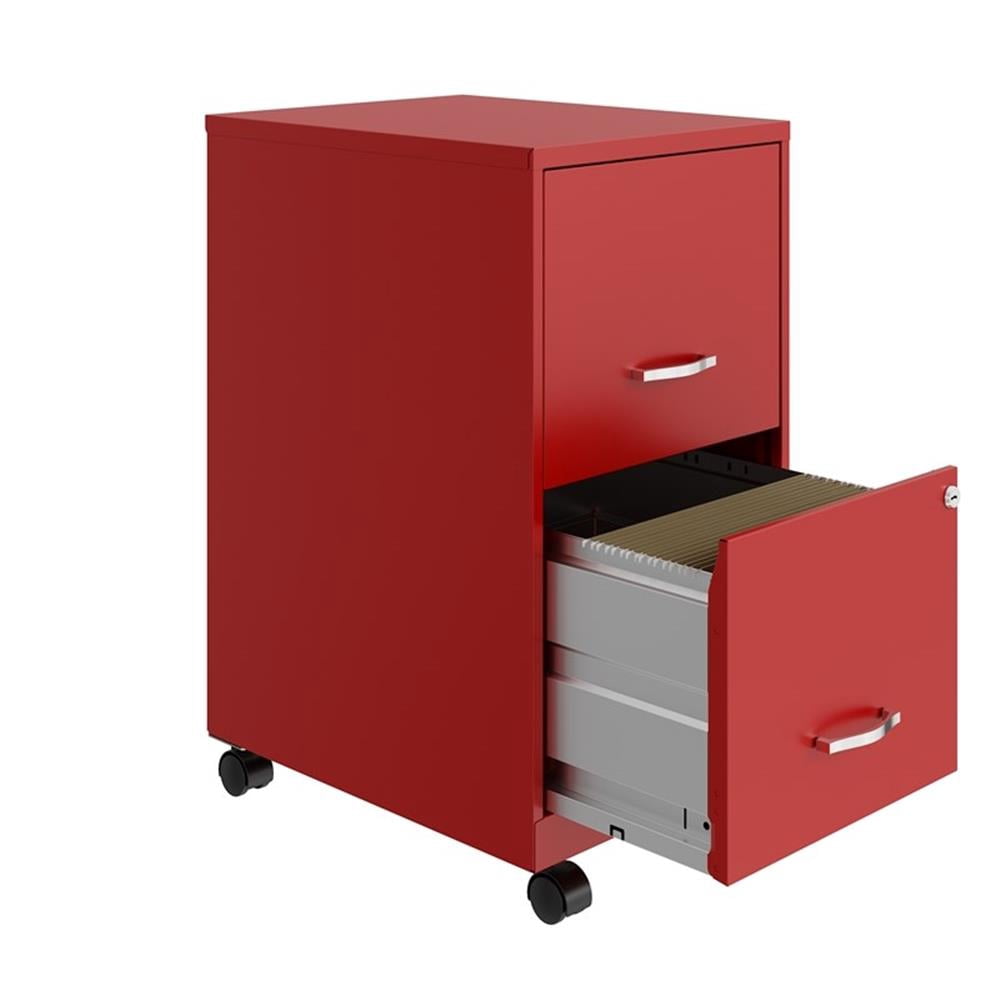 UrbanPro 18" 2 Drawer Metal Mobile Smart Vertical Filing Cabinet in Red