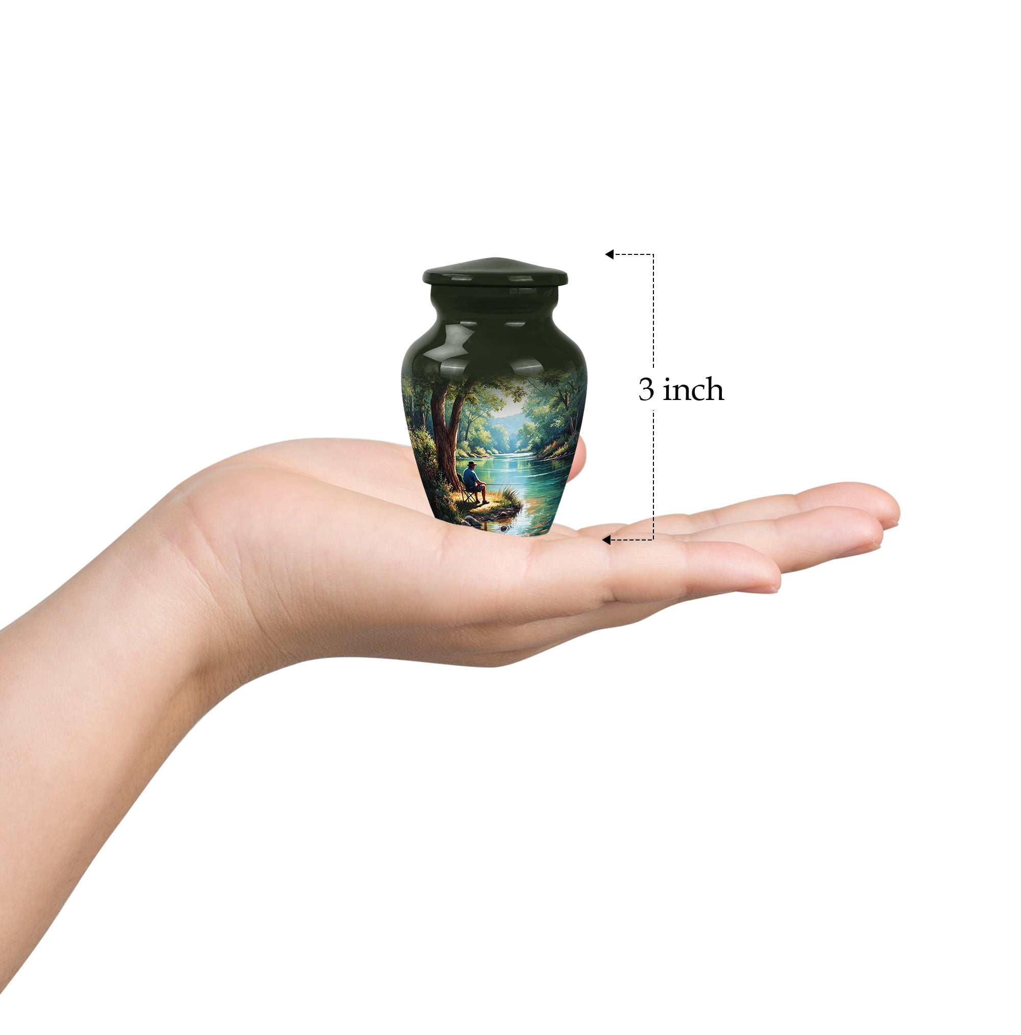 Fishing Man Keepsake Cremation Urn For Ashes For Women 3 Inch Small - Blue Adult Urns For Human Ashes Women And Men Remains - Green Mini Urn For Mom And Dad Memorial